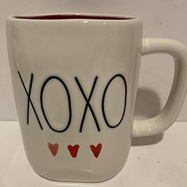 Rae Dunn XOXO Mug RED Inside with three Heart shemed - Ceramic - Valentine's Day