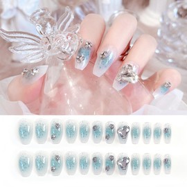HAPVITAL 24 Pieces Popular Nail Tips, False Nail Tips, 3D Nail Tips, Handmade Nail Tips, Japanese Style, Brides, Shiny, Wedding Nail Tips, Cute, Long, Elegant and Simple