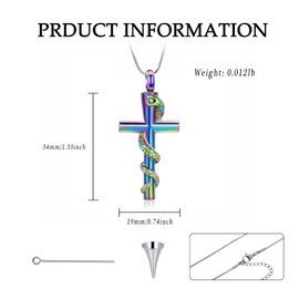 AIWENXI Snake Cross Cremation Jewelry Urn Necklace for Ashes for Men Women Stainless Steel Memorial Ash Pendant Necklaces Keepsakes Pendant Jewelry