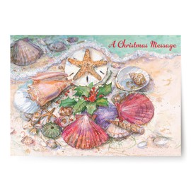 Red Farm Studios Designer Greetings Boxed Christmas Cards, Various Seashells with a Starfish and Holly (Box of 18 Nautical/Coastal Holiday Cards with White Envelopes),Sand & Seashells,125-00836-000
