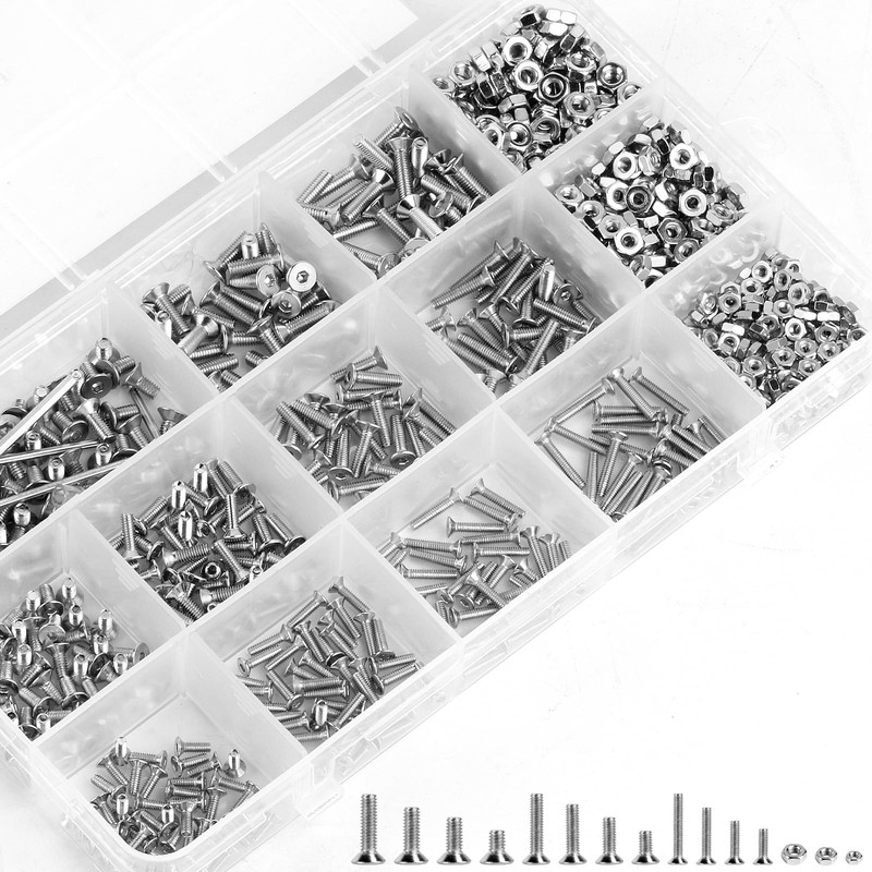 M2 M2.5 M3 Screws Set, 874 Pcs Flat Hex Socket