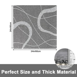 Mavicen Non-Slip Shower Mat, 60 x 60 cm, Soft PVC Loofah Bath Mat with Drain Opening, Safe Massage Shower Mats for Seniors, Quick Drying Bath Mat, Grey Lines