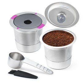 2 Pack Stianless Steel Reusable K Cup Coffee Pods Compatible for K eurig 1.0 & 2.0 Coffee Maker Refillable K-eurig Coffee Filter with A Stainless Steel Spoon