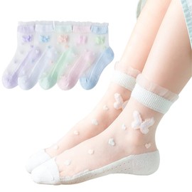 ZEFANGYU Children's Socks, See-Through Socks, Summer, Ultra-thin, Mesh, Baby, Girls, 5 Pairs Set, Breathable, Stylish, Formal, Princesses, Recitals, Weddings, hudieshuidie