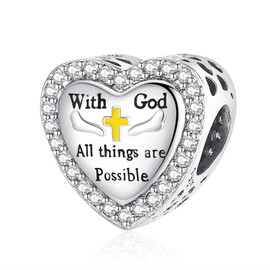 Motto of the Heart Cross Charm Pendant for Bracelets Necklaces 925 Sterling Silver Pendant Beads Jewellery Gift for Women, Silver, Zircon