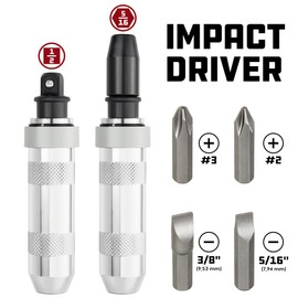 Powerbuilt 1/2 Inch Drive Impact Driver Set Extractor Tool, Slotted or Phillips Screwdriver Bits, Remove Rusted, Damaged Screws - 648002, Large