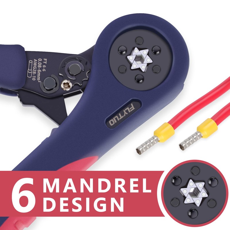 Flytuo Upgraded Hexagonal Ferrule Crimping Tool, New HSC8 6-6A Self-adjusting