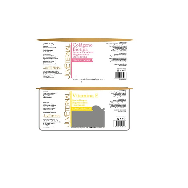 Juveternal|Duo Cápsulas Faciales Colágeno Biotina|Cápsulas Faciales Vitamina E |90 caps