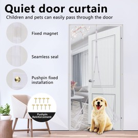 Magnetic Fly Screen Door Curtain, 100cm x 210cm, Fly Curtains, Easy Installation, Automatic Closure, Ultra Thin for Various Types of Doors, White