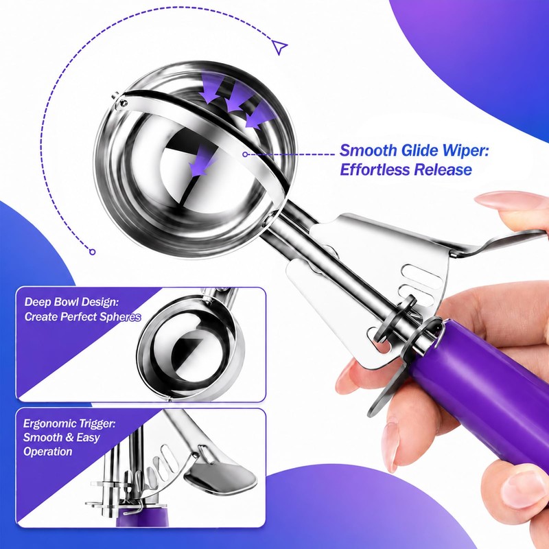 Ice Cream Scoop, Small Size Cookie Scoop with Trigger for