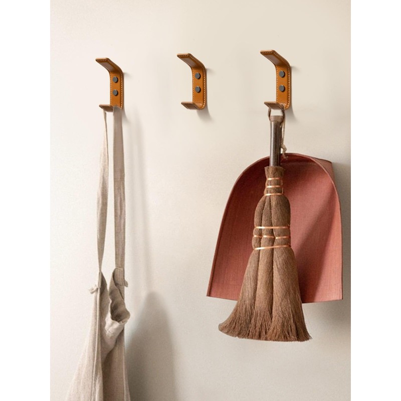 SORWDUERM 2 Pack Orange Leather Coat 2 Hooks Wall for