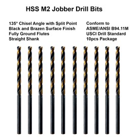 MAXTOOL 11/64" 10pcs Identical Jobber Length Drills HSS M2 Twist Drill Bits Fully Ground Black & Bronze Straight Shank Drills; JBF02H10R11P10