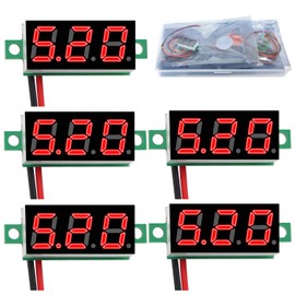YIXISI Pack of 5 0.28 Inch Mini Digital Voltmeter, Measuring Range DC 2.4 V-30 V, Two-Wire Voltage Tester, Reverse Polarity Protection and Accurate Pressure Measurement (Red)