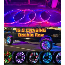 Sando Tech 15.5‘’ Double Row Dream Chase Led Wheel Light Million Colors Shift Rim Light w/Turn Signal,Lock,Braking Functionand Can Controlled by Remote&Bluetooth with ON/Off Switch