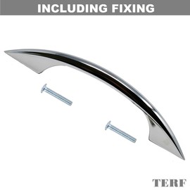 TERF® Traditional Polished Chrome D-Shape Back Fix Pull Handle 95mm Including Fixing Screw for Kitchen Cupboard Cabinet Drawer Wardrobe Door Pull Handle - Pack of 4