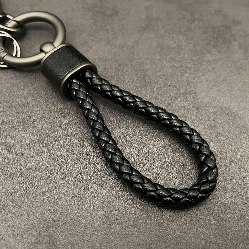 Rockyu Keychain, Men's, Women's, Genuine Leather, Braided Leather Key Ring,