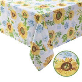 Joyfol Day Watercolor Sunflower Tablecloth,Yellow Floral Table Cloth for Square Tables,Spring Summer Waterproof Resistant Farmhouse Flower Table Cover Kitchen Dining Room(54 X 54 INCH)