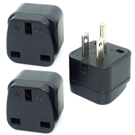 UK/KSA/UAE/Singapore to US/Canada Plug Adaptor, 3-pin UK Plug Convert to 3-pin United State/Canada Socket with Safety Shutter (3 Pieces)