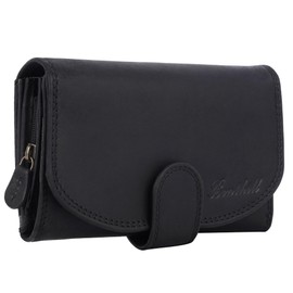 Benthill Damen Geldbörse Vintage Leder | Damen Portemonnaie mit RFID Schutz | Gelddbeutel mit vielen Kartenfächer | Echtleder Damenbörse inkl. Geschenkbox, Farbe:Black (H)