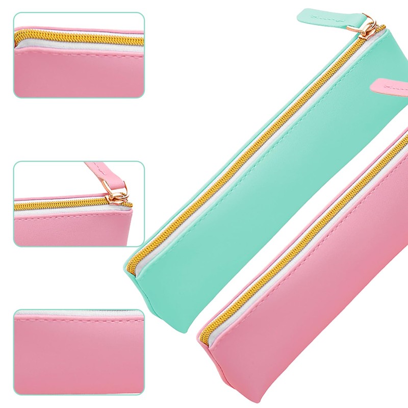 Luckious 2 Pcs Leather Pencil Pen Case Pouch - Slim