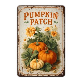 KIYOYO Happy Thanksgiving Rustic Wall Decor Metal Tin Sign with Pumpkin Patch for Home Decor 12x8 Inch