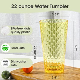 AKMQYM BPA-Free Plastic Tumblers 8 Pack (8x22oz) | Reusable Dishwasher Safe | Stackable Shatterproof Cups | Plastic Drinkware & Drinking Tumblers for Restaurant, Home, Party