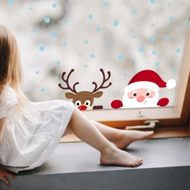 WALPLUS Christmas Window Stickers Clings Xmas Decoration Sale Clearance Reusable Double-Sided Print Decals for Glass Living Room Windows Display Peeking Santa & Rudolph 38 Pieces