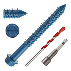 1/4" x 2-3/4" Concrete Screws, 50 PCS Blue Hex Washer Head Concrete Screws Anchor Kit with Drill Bit and Hex Bit Socket, for Masonry, Cement, Block, Brick or Stucco