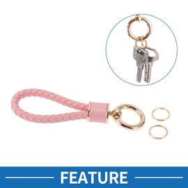 A ABSOPRO Car Keychain Universal Key Chain with Ring for Key Fobs for Home for Women Faux Leather Pink Gold Tone