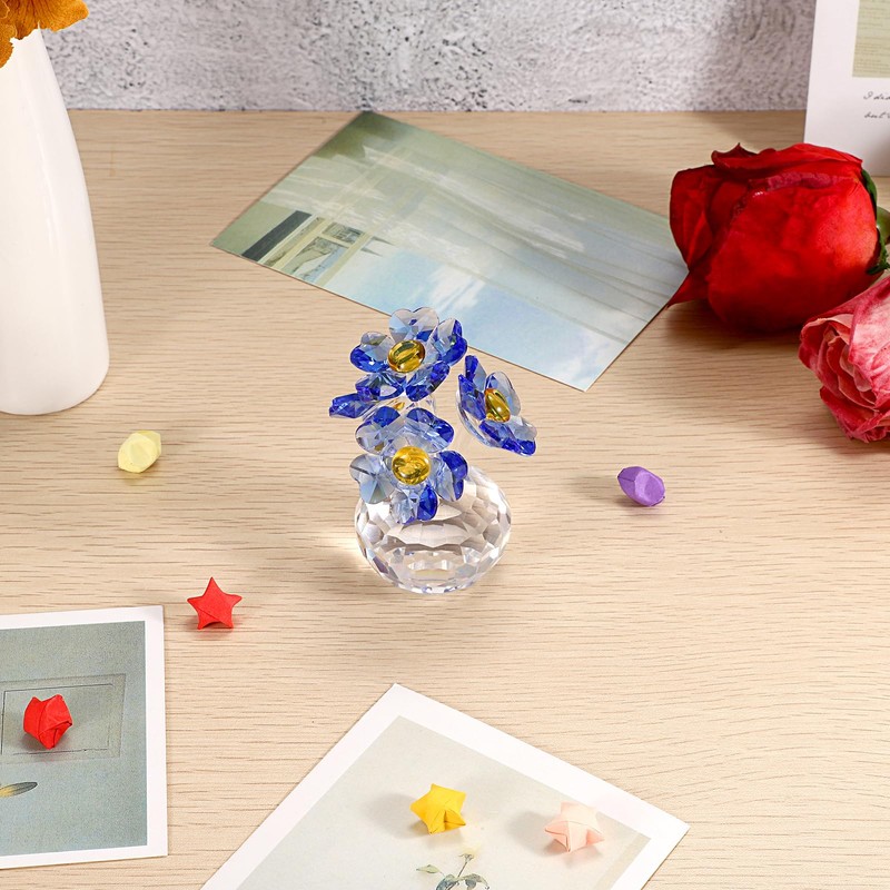 TOLIDA Crystal Forget-Me-Not Ornament - Blue Flower Figurine Crystal Paperweight,