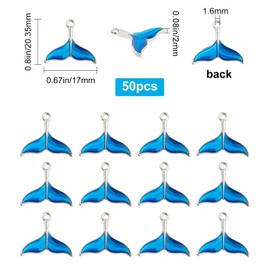 SUNNYCLUE 1 Box 50Pcs Fish Tail Charm Blue Mermaid Whale Dolphin Fishtail Sea Animals Ocean Alloy Enamel Pendants Silver Plated for Jewelry Making Charms Bracelets Necklaces Supplies