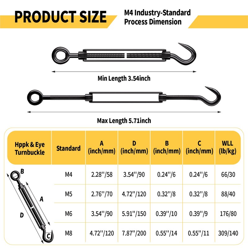 RiaYer 10 Pack Black Stainless Steel M6 Hook and Eye