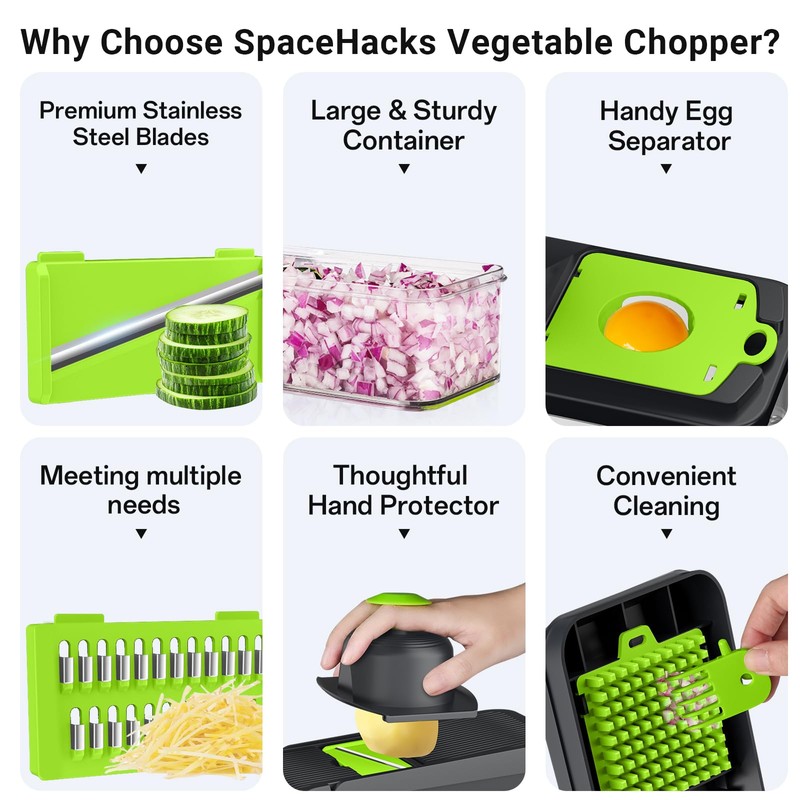 SpaceHacks 12-in-1 Vegetable Chopper, Kitchen Gadgets with 7 Blades, Veggie,