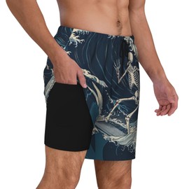 Bibeoh Mens Swim Trunks Beach Board Shorts with Compression Liner Quick Dry Swimsuit Swimming Bathing Suits with Pockets Large