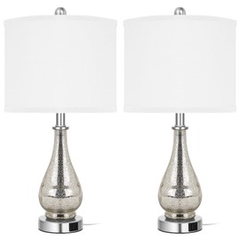 TPAMSWO Glass Table Lamps Set of 2, Modern 23.5” High Hand-Applied Silver Mercury Glass Bedside Lamps, for Bedroom Living Room Home Nightstand Table Lamp(with USB C+A 5V 2.1A Charging Ports)