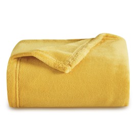 Bedsure Cuddly Fluffy Fleece Blanket, Warm Winter Soft Sofa Blanket, Small Blanket, Couch Blanket, Cuddly Blanket, Children's Living Blankets, 130 x 150 cm, Sofa Throw Blanket, Yellow
