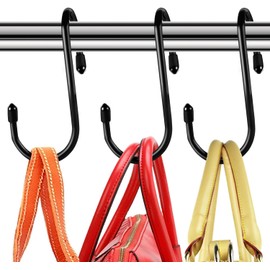 Purse Hanger for Closet, 8 Pack Unique Twist Design Black Vinyl Coated Bag Hanger Hooks, 5 Inch Large Closet Rod Hooks Purse Organizer for Hanging Purse, Handbags, Belts, Hat, Backpack, Jeans (8 Pack)