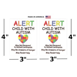 Autism Alert Decals (2-Pack) - 3x4 Emergency Safety Stickers for Children with Autism - Car, Window, Door Signs