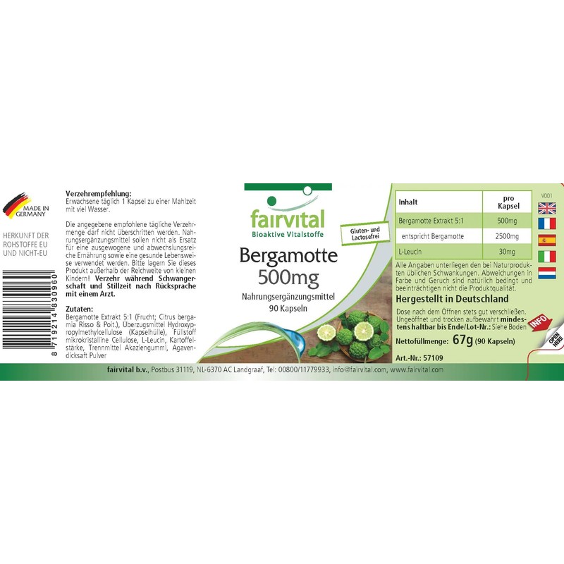 Fairvital Bergamot Extract 500 mg - 90 Capsules - 5x