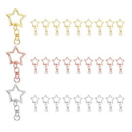 sourcing map 30 Pcs Metal Spring Snap Keychain Clip, Star Shaped Swivel Snap Clasp Key Ring Clips with Chain Hanging Buckle and Open Jump Ring for DIY Crafts Bag Decoration, 3 Color