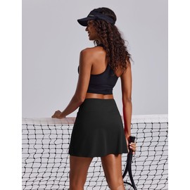 PINSPARK - Falda de golf de 16 pulgadas para mujer, con control de abdomen y pantalones cortos debajo de secado rápido, falda atlética para correr de verano, Negro -, Large