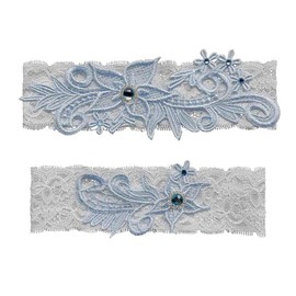 Juego de ligas de boda de encaje para novia, liga floral elástica para novia, Azul/Patchwork, L(20.5"-25.5")