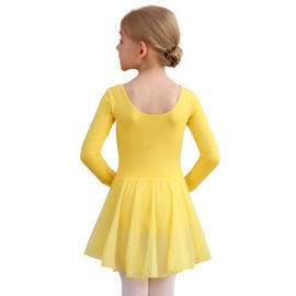MdnMd Toddler Girls Long Sleeve Ballet Leotards Dresses Dance Skirt Ballerina Tutu Outfits, T33-yellow(long Sleeve), 8-10 Years