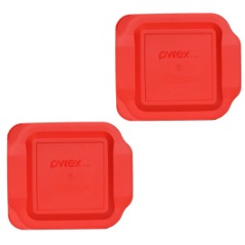 Pyrex 222-PC 8x8" Storage Plastic Lid Cover Red 2 Pack New for Glass Baking Dish
