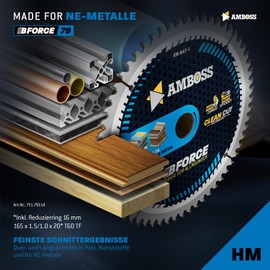 AMBOSS WERKZEUGE HM Circular Saw Blade, 165 x 20/16, Z60, Trapezoidal Flat Teeth for Aluminium, 165 mm, Reducing Ring 16/20 mm, for Bosch GKS 18v-57g, GKT 55 GCE, Makita SP6000, DHS630Z