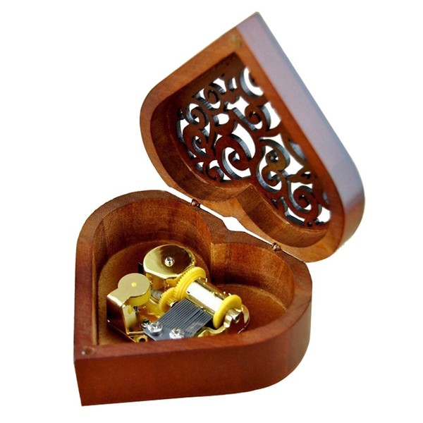 Antique Engraved Wooden Wind-Up Musical Box,Love Story Musical Box,with Gold-Plating