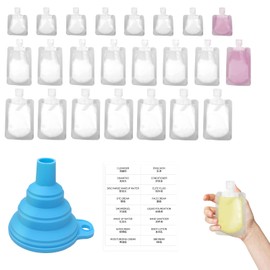 KRYMXAR Pack of 26 Travel Bottles for Filling, Travel Set Liquids in 3 Sizes, 30 ml, 50 ml, 100 ml, Leak-Proof Squeeze Bags, Travel Bottles for Shampoo, Shower Gel