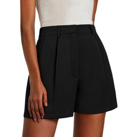 Feiersi Womens Shorts Dressy Casual Elastic Waisted Tailored Work Shorts with Pockets(Black,Medium)