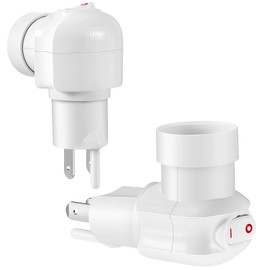 Plug in Light Socket, Outlet to Light Socket Adapter 3 Prong 360° Rotatable Plug with On/Off Switch Bulb Adapter(2 Pcs)