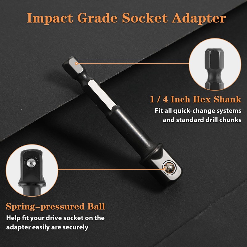 3/8 Impact Socket Adapter, 5Packs 1/4" Inch to 3/8" Drill